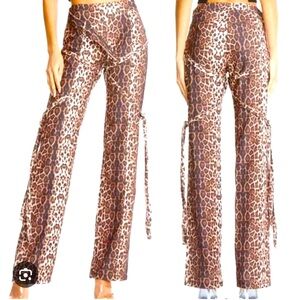Leopard Print Flare Pants with Side Ties